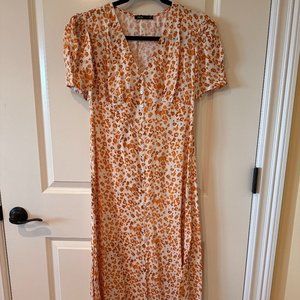 Short Sleeve Midi Dress Size M (White & Orange)